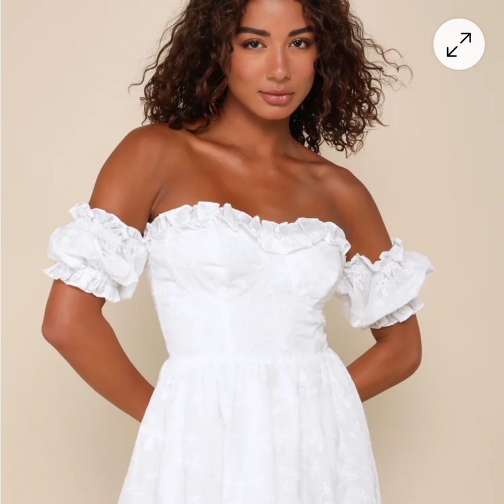Lulu's Strapless White Dress with Ruffled Sleeves